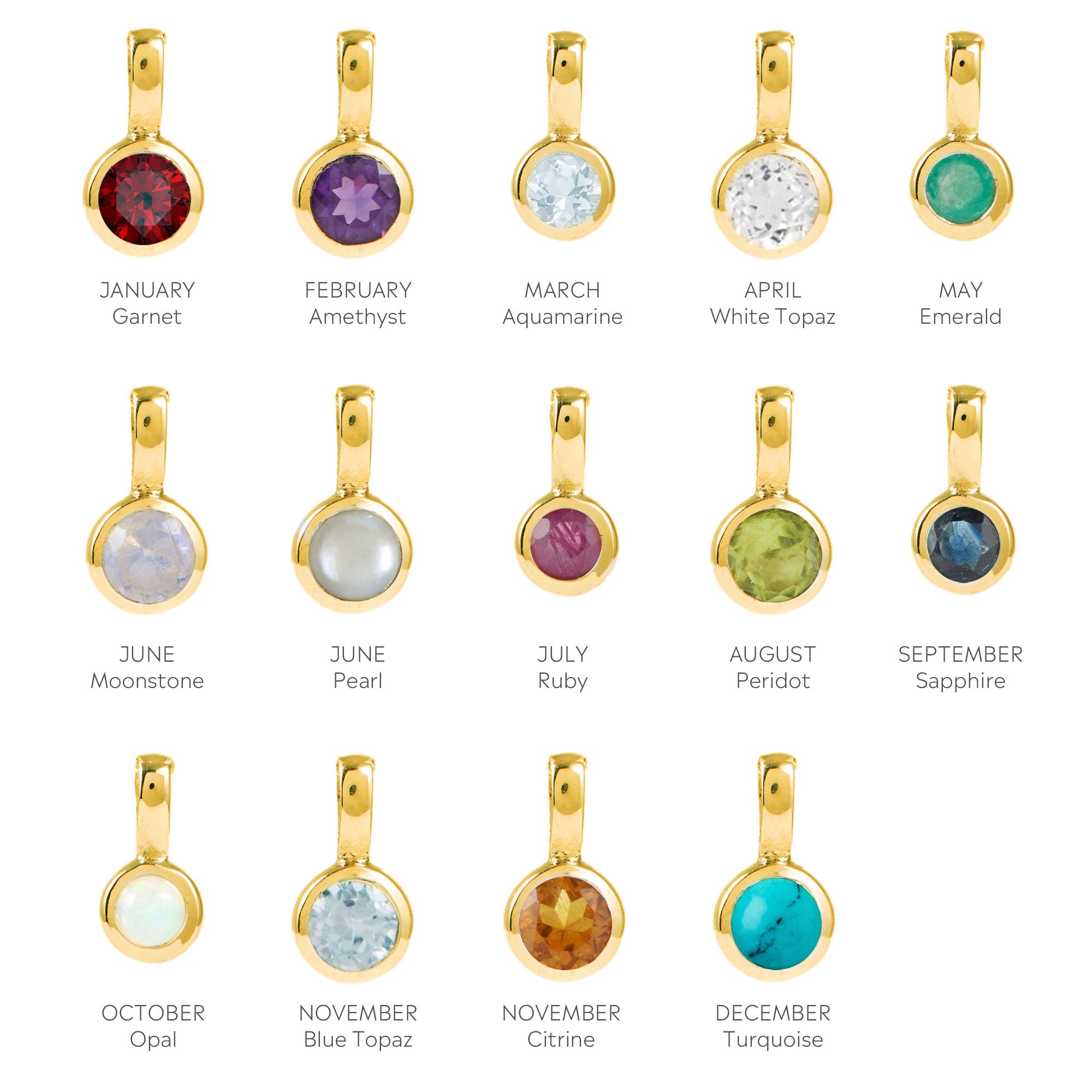 Gold Birthstone Charm Pendants