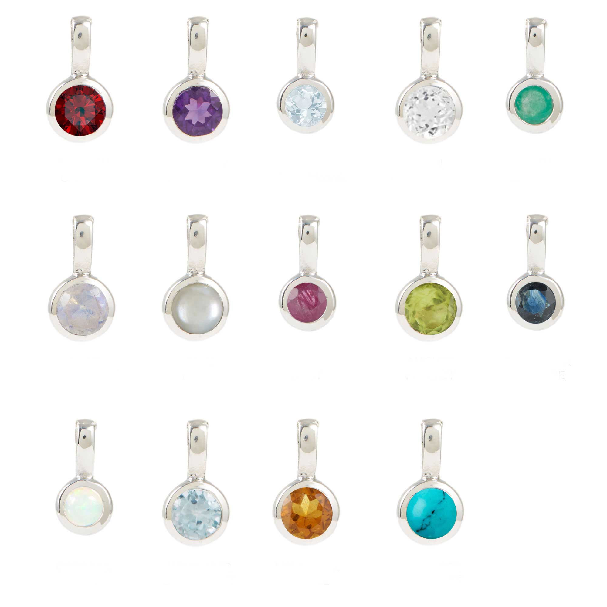 Birthstone Charm Pendants Silver