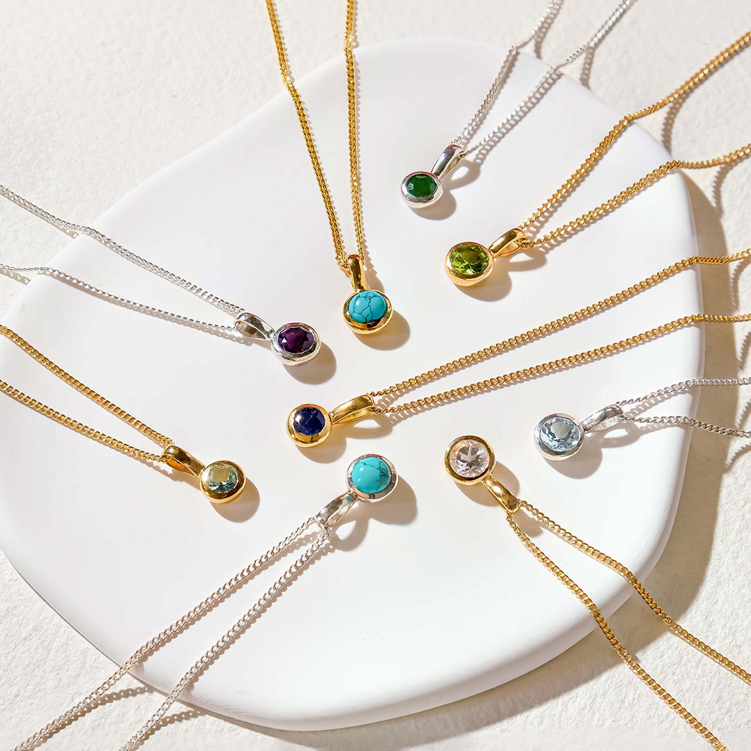 Silver and Gold Birthstone Necklaces, Birthstone Charm Pendants, Birthstone Pendants, Sterling silver birthstone necklaces, Gold birthstone necklaces