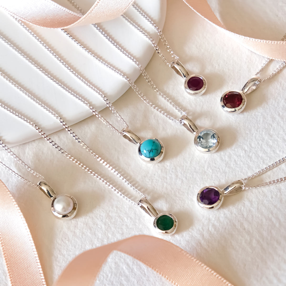 Silver Handmade Birthstone Charm Necklaces