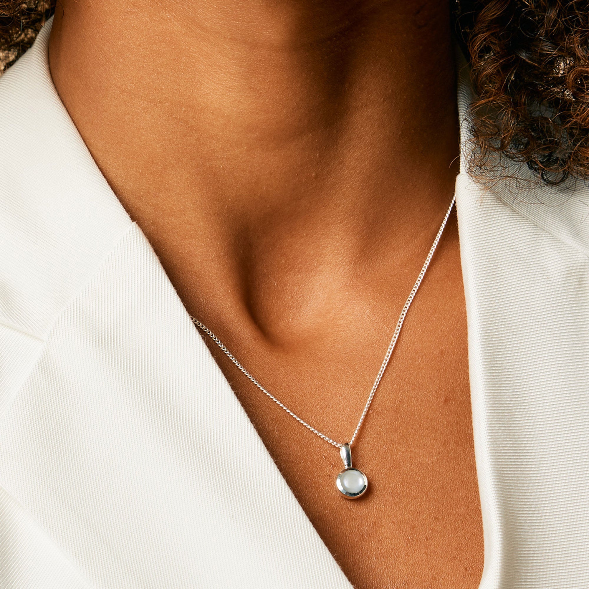 June Birthstone Charm Necklace - Pearl