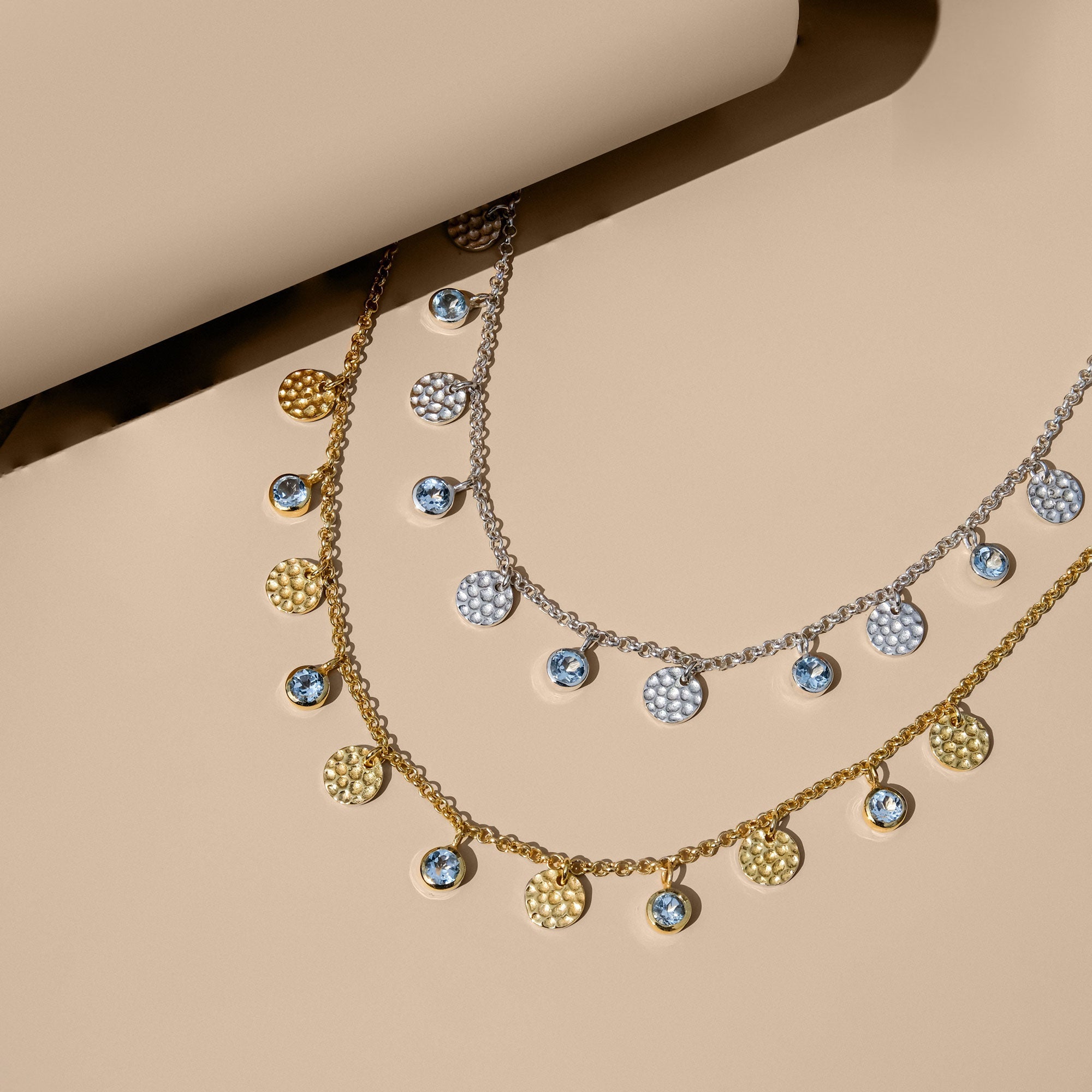 Lakshmi Blue Topaz Hammered Disc Necklaces