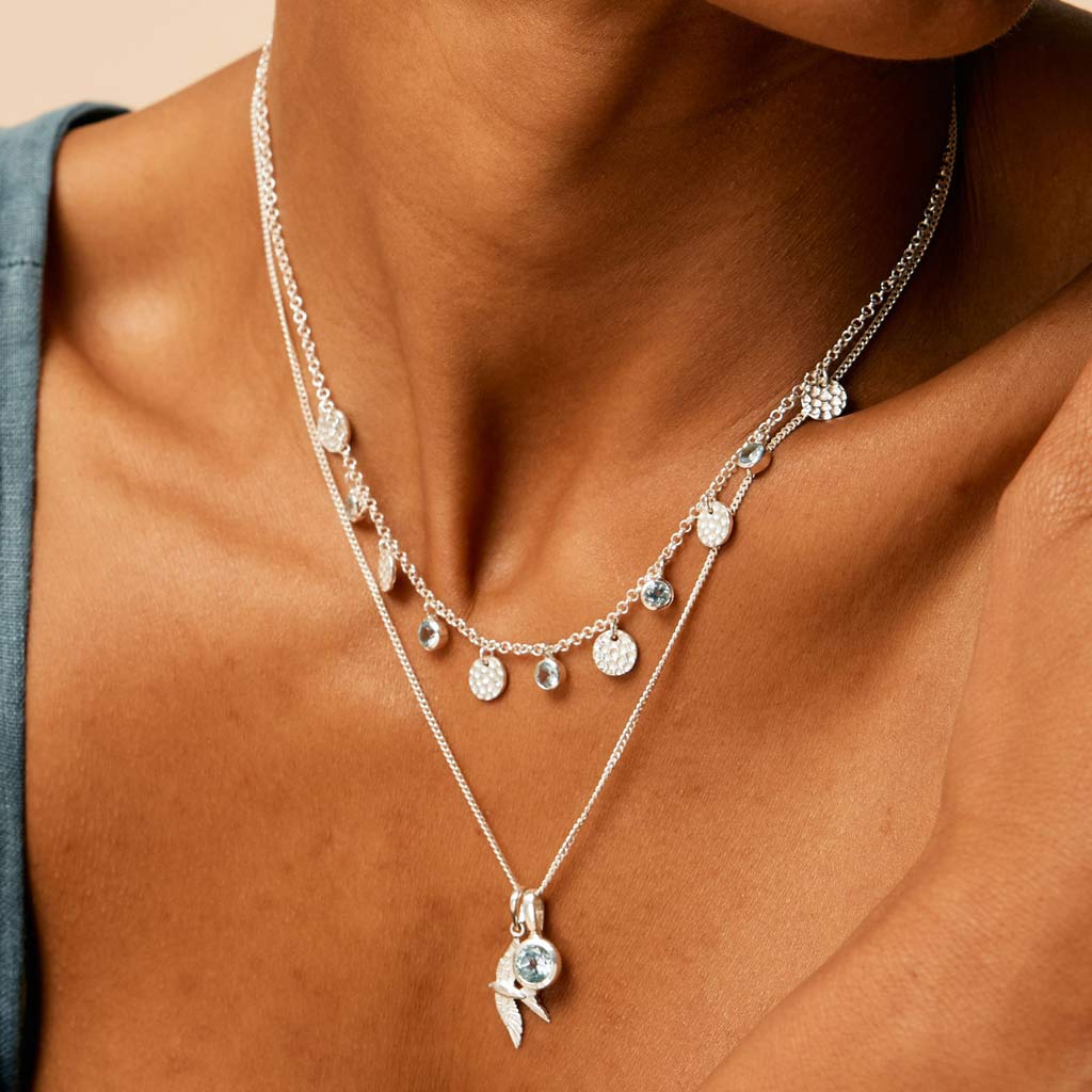 Lakshmi Necklace - Blue Topaz and Swallow in Flight Necklace 