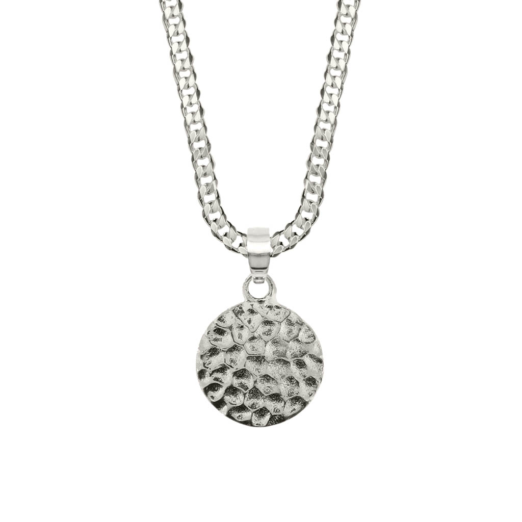 Silver Hammered Disc Men's Necklace