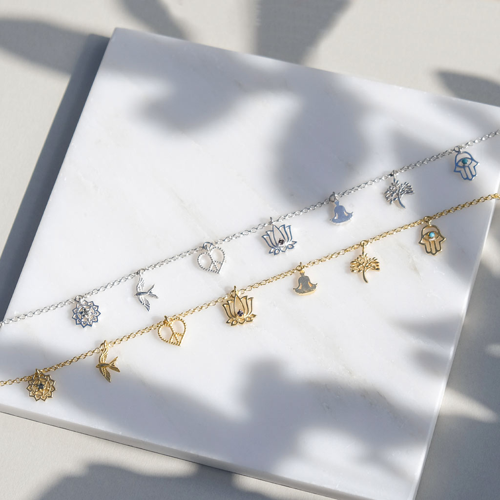 Gold and Silver Symbolic Charm Necklaces, Gemstone silver or gold charm necklaces