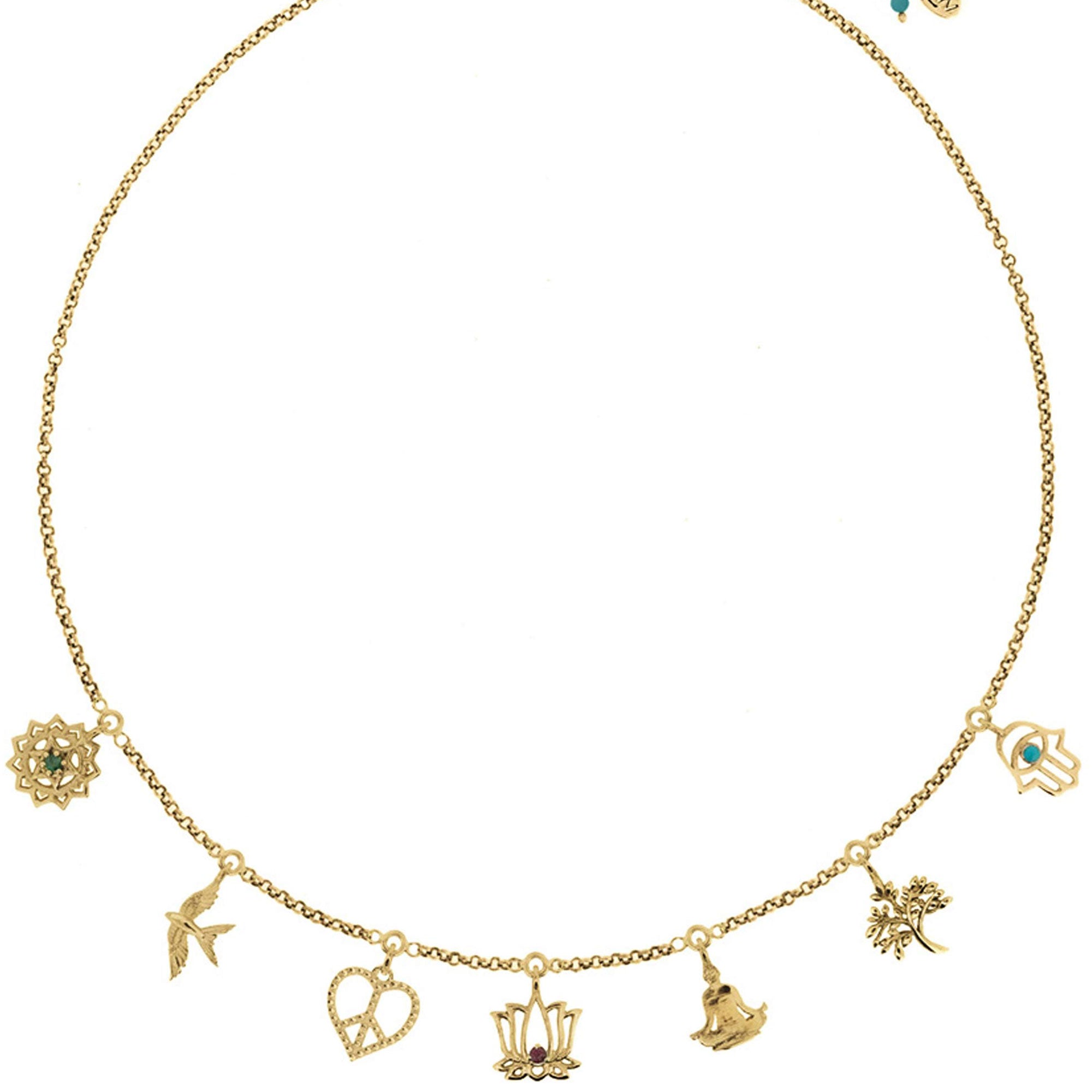 Gold Necklace with Symbolic Charms, Gold Charm Necklace, Symbolic Charm Gold Necklace, Gold Symbol Charm Necklace