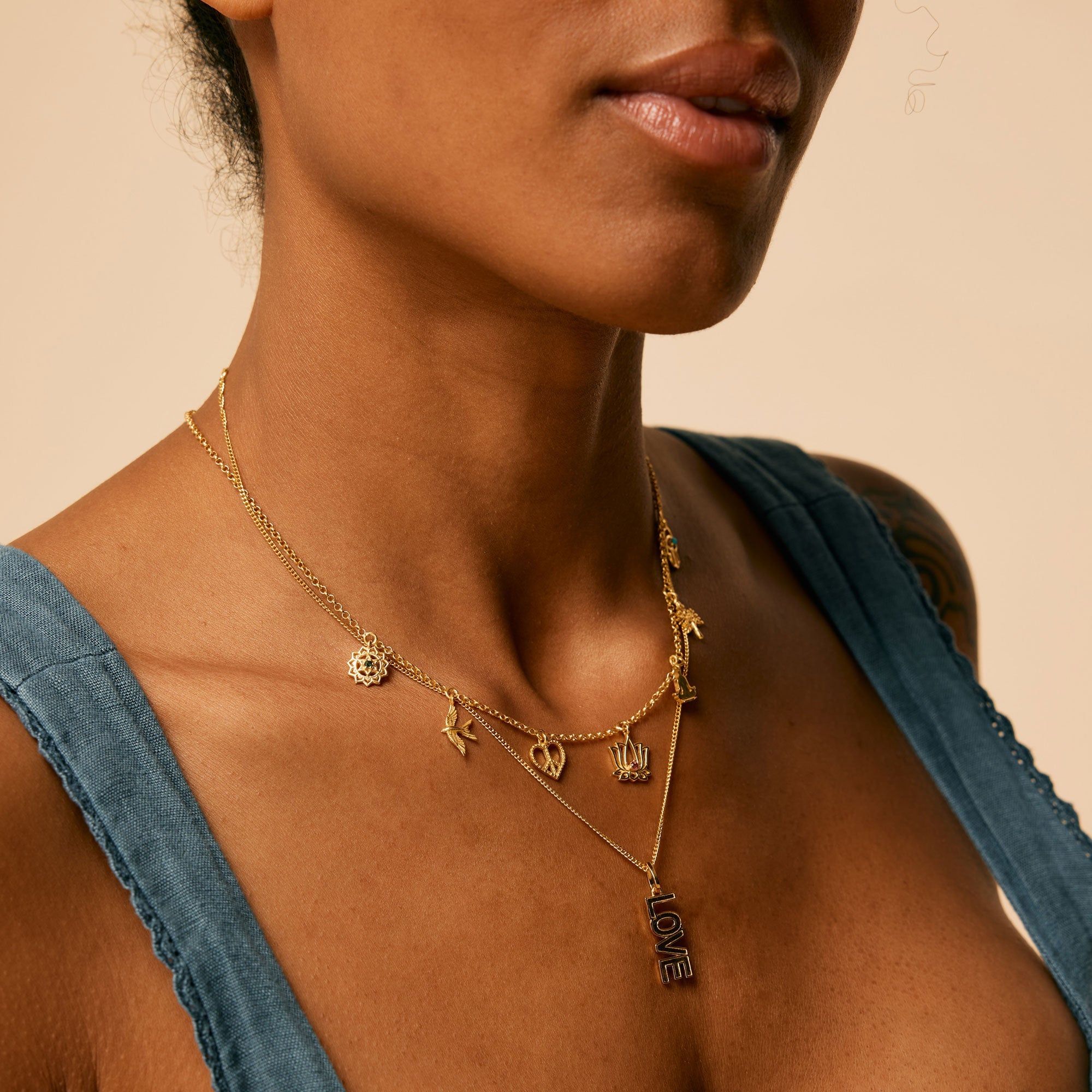 Gold charm necklace, Charm Necklace, Gold symbolic charm necklace, Symbol Charms