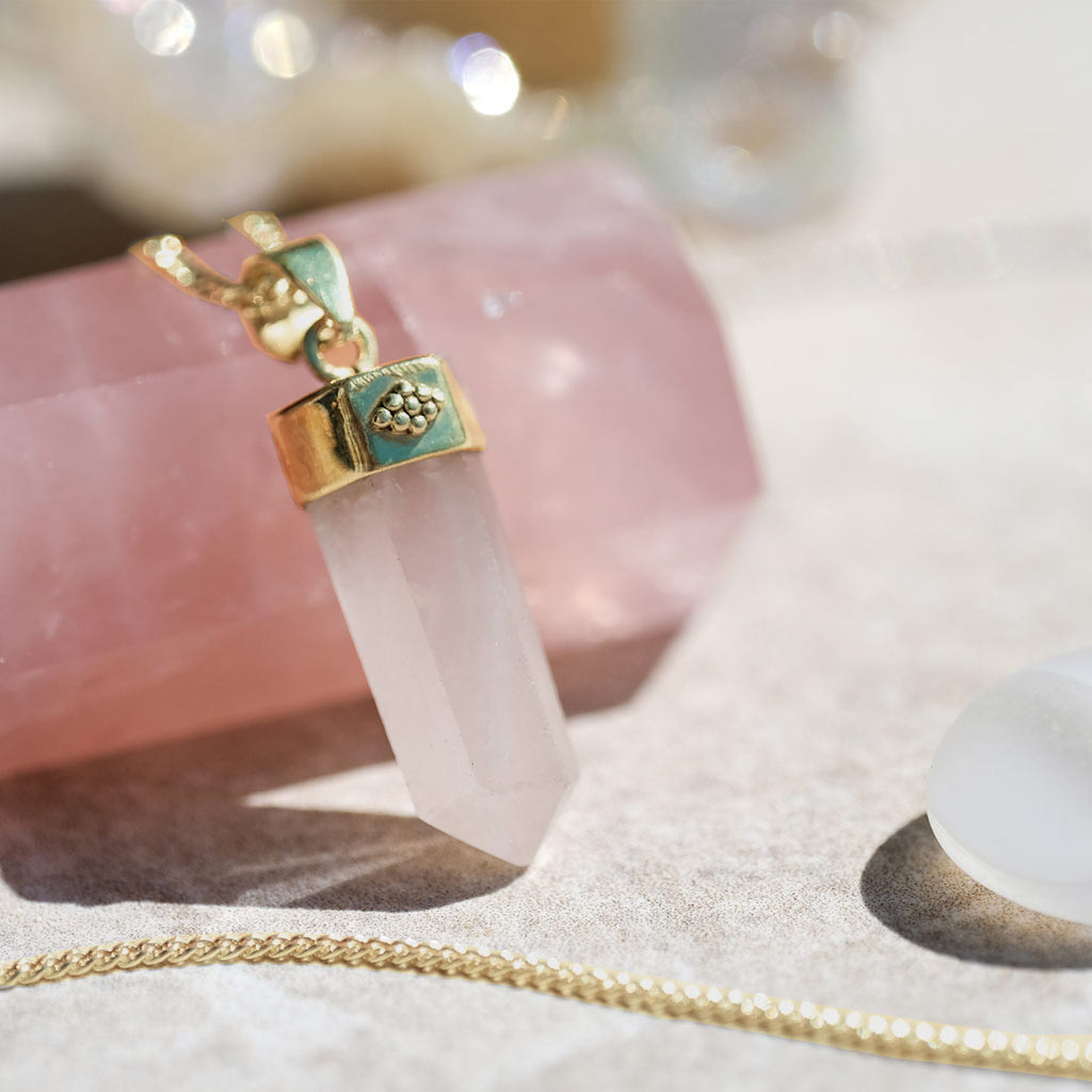 Rose Quartz Gold Bullet Necklace