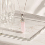 Rose Quartz Pendant Necklace, Sterling Silver Rose Quartz Bullet Necklace