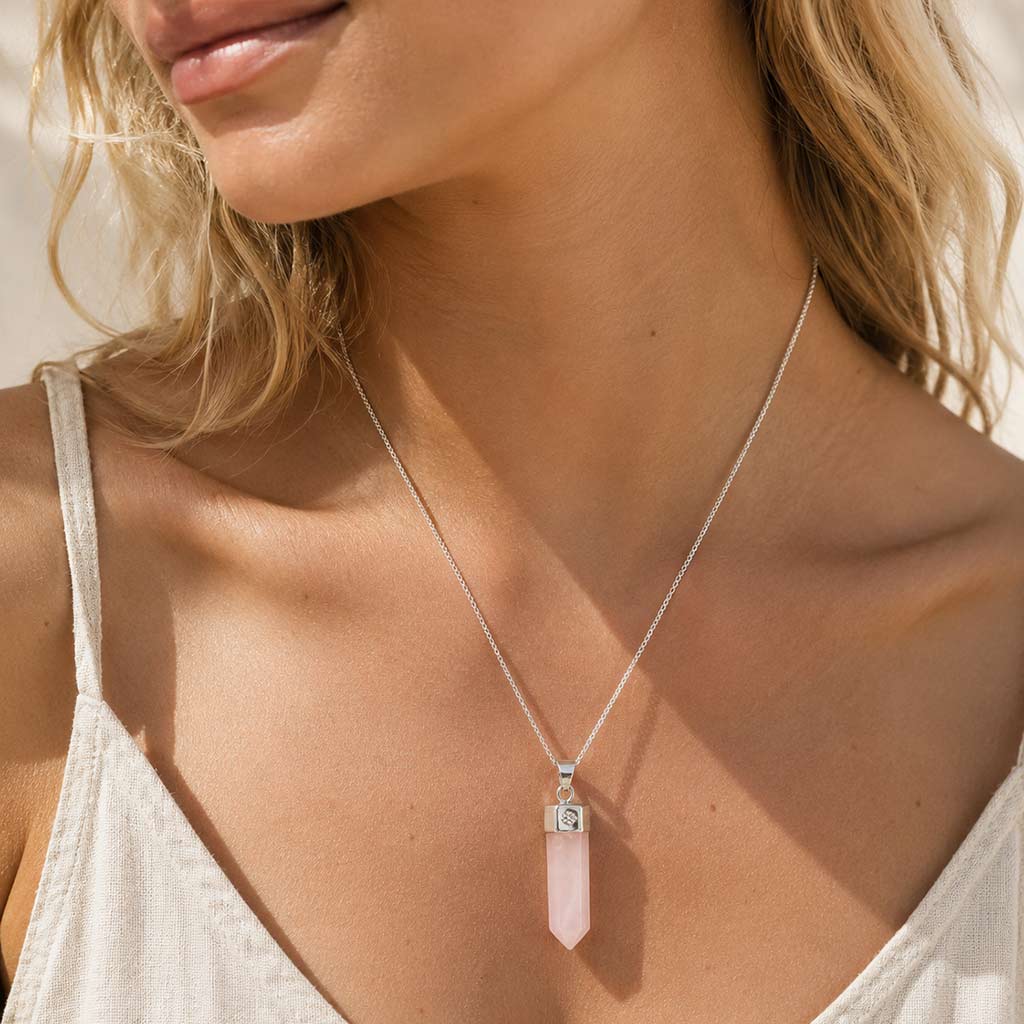 Rose Quartz Bullet Point Necklace, Roses Quartz Necklace, Rose Quartz Crystal Pendant