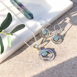 Aqua Chalcedony Silver Infinity Necklace and Earring Set