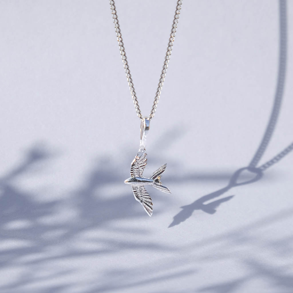 Silver Swallow In Flight Necklace 