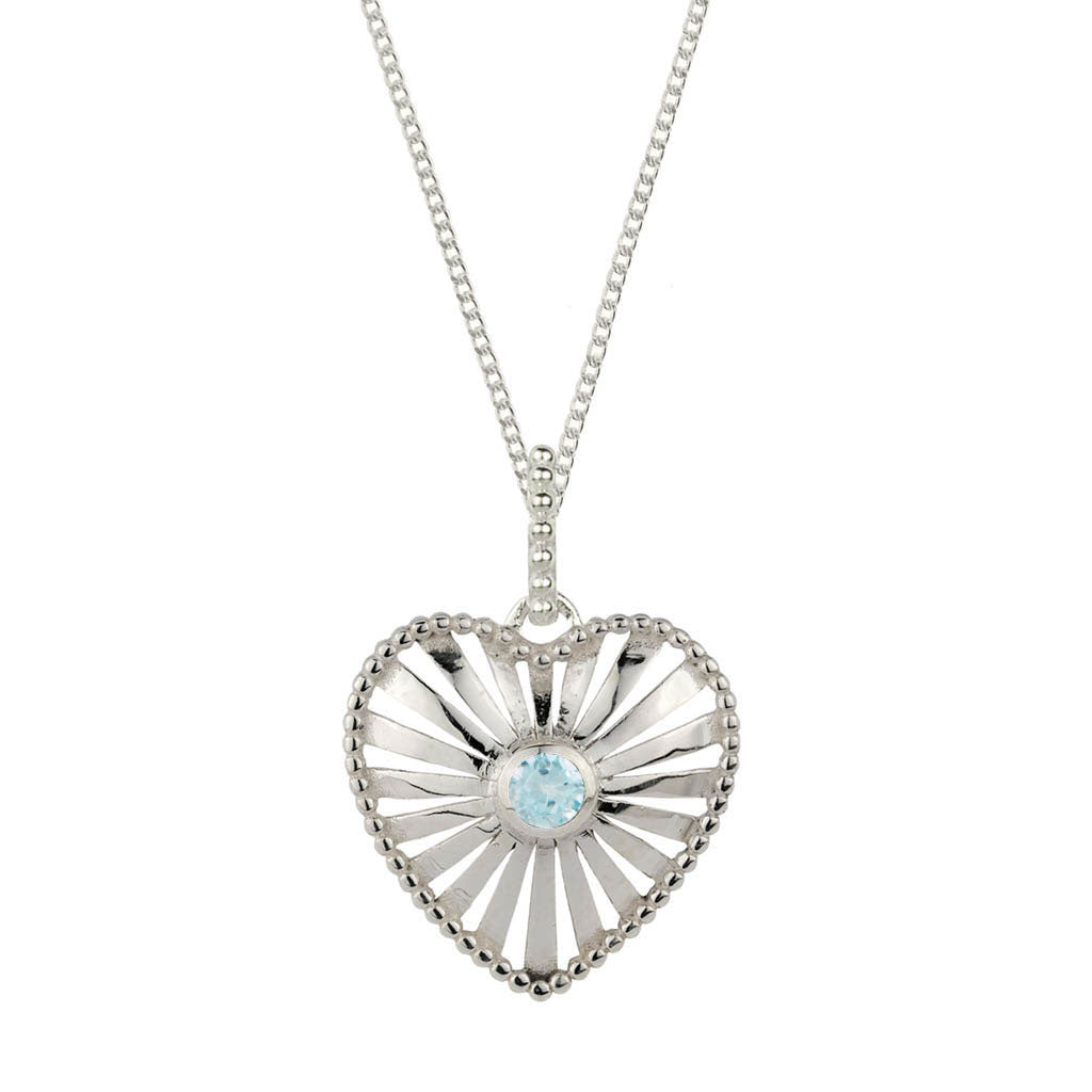 Blue Topaz Heart Silver Necklace