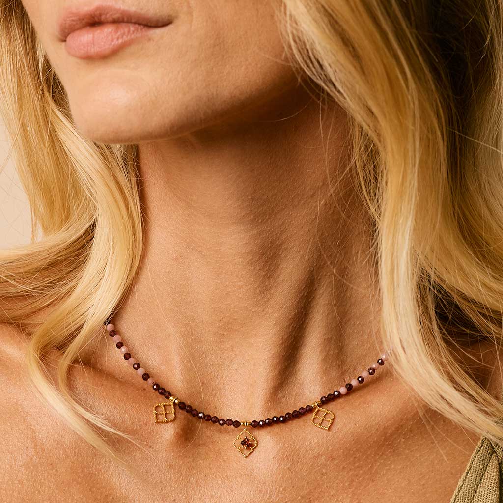 Garnet Gemstone Charm Necklace