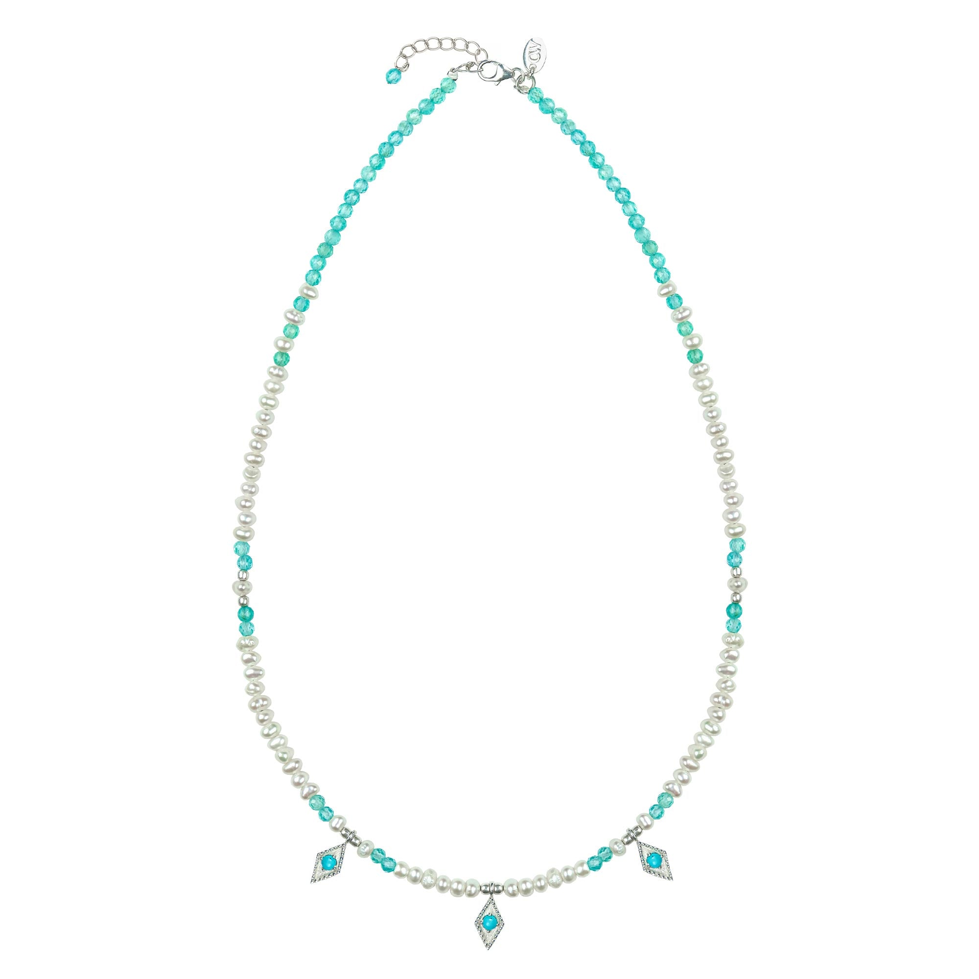 Pearl and Apatite Beaded Necklace