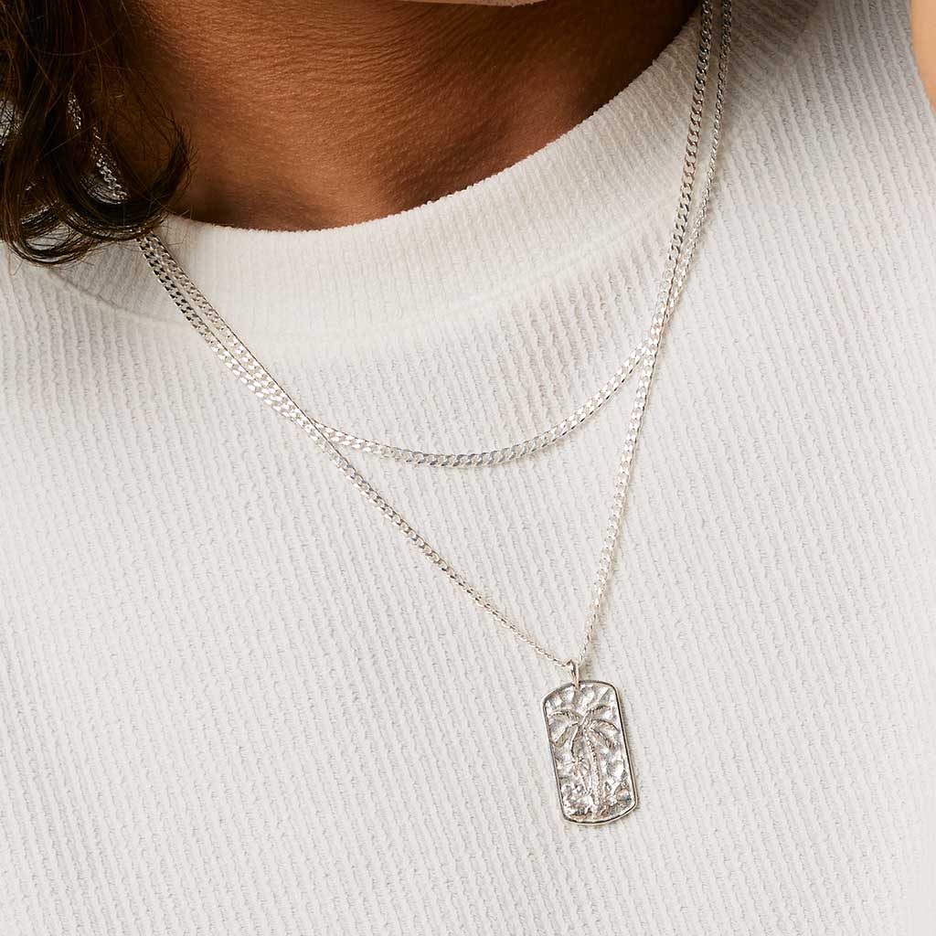 Palm Tree Silver Dog Tag Men's Pendant