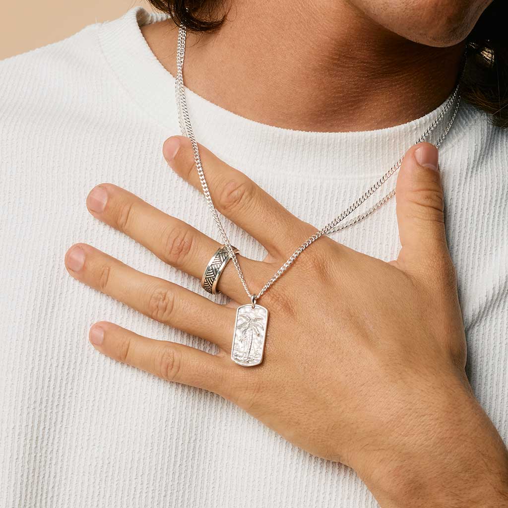 Palm Tree Silver Dog Tag Men's Pendant