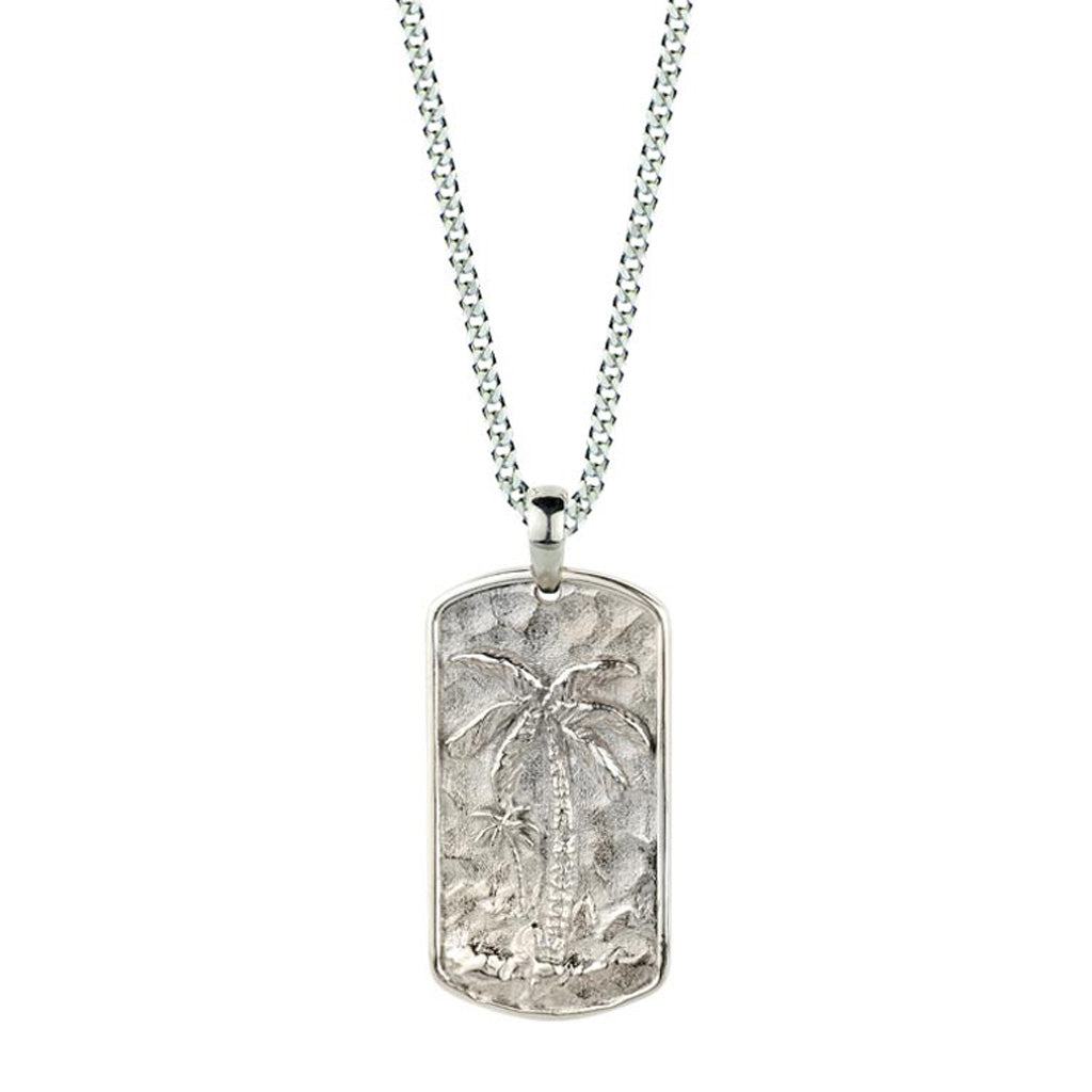 Palm Tree Silver Dog Tag Men's Pendant