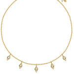 Gold necklace with blue topaz diamond charms