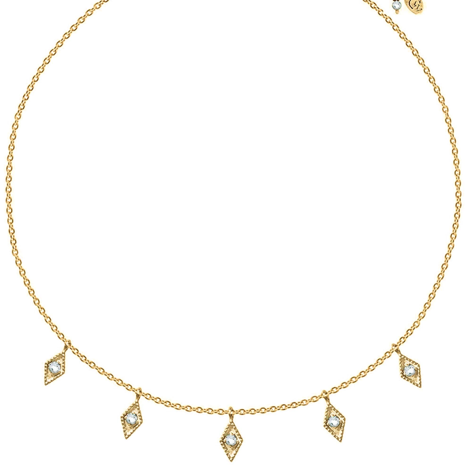 Gold necklace with blue topaz diamond charms