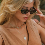 Turquoise and silver charm necklace, Sterling silver and turquoise necklace, December birthstone necklace