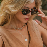 Turquoise and silver charm necklace, Sterling silver and turquoise necklace, December birthstone necklace