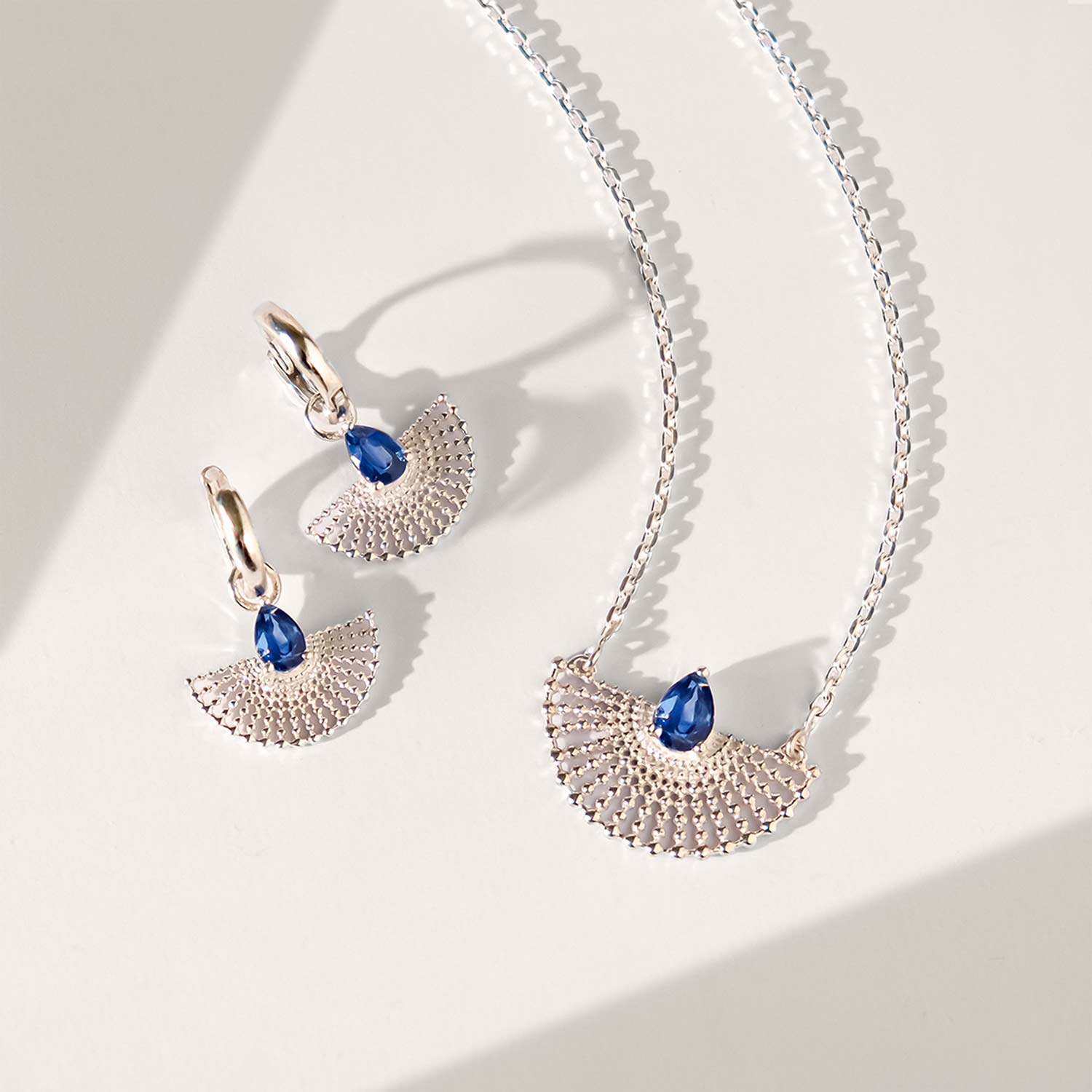 Silver Kyanite Fan Hoop Earrings and Necklace