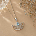 Blue Topaz Fan Necklace, Sterling Silver Fan Necklace, Delicate Blue Gemstone Necklace