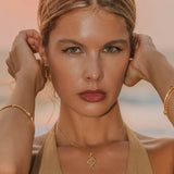 Gold Snake Necklace, Gold Snake Pendant, Gold Snake Huggie Hoops, Emerald and Gold Necklace