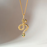 Gold snake necklace, Gold snake pendant, Gold serpent necklace, Gold serpent pendant, Snake necklace with emerald eyes, Emerald gemstones, May birthstone
