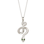 Silver Snake Pendant with Green Eyes, Silver Snake Necklace, Silver Serpent Necklace, Silver and Emerald Necklace, Silver Snake Pendant with Emerald, May Birthstone