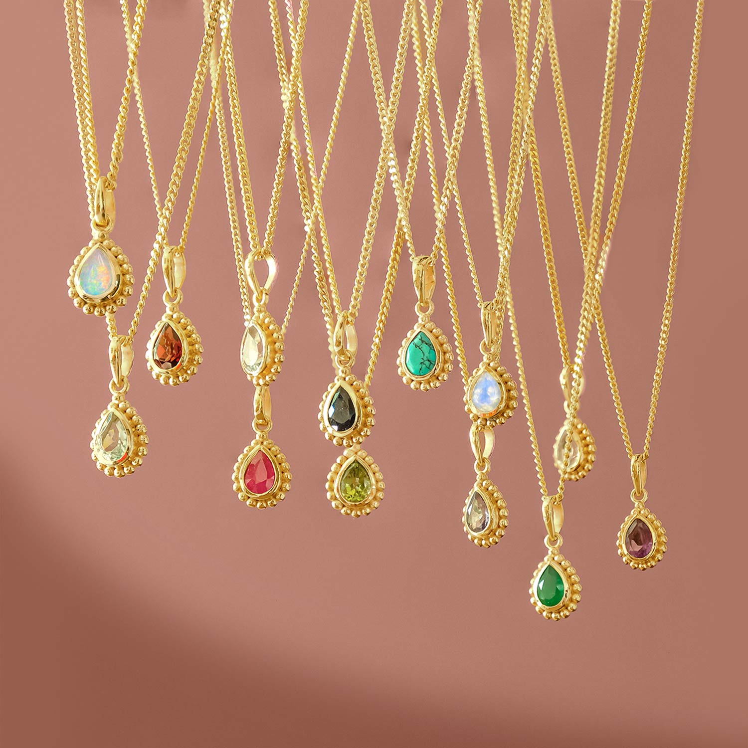 Birthstone Gemstone Gold Pendant Necklaces