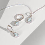 Aquamarine Silver Pear Shaped Necklace and Huggie Hoop Set, Gift for Her, March Birthstone