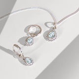 Aquamarine Silver Pear Shaped Necklace and Huggie Hoop Set, Gift for Her, March Birthstone