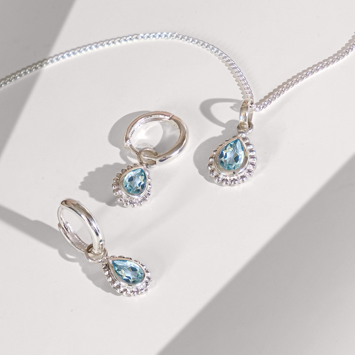Blue Topaz Birthstone Necklace and Earring Gift Set