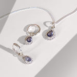 Tanzanite Silver Necklace and Huggie Hoop Earrings Set