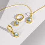 Blue Topaz Gold Handmade Necklace and Earring Set, Gift For Her, Handmade Jewellery