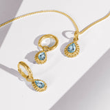 Blue Topaz Gold Handmade Necklace and Earring Set, Gift For Her, Handmade Jewellery