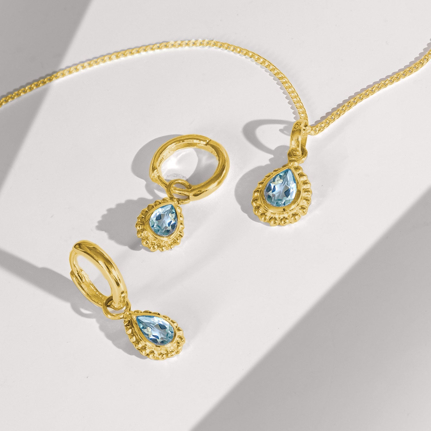 Blue Topaz Gold Handmade Necklace and Earring Set, Gift For Her, Handmade Jewellery