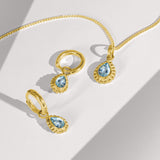 Blue Topaz Gold Handmade Necklace and Earring Set, Gift For Her, Handmade Jewellery