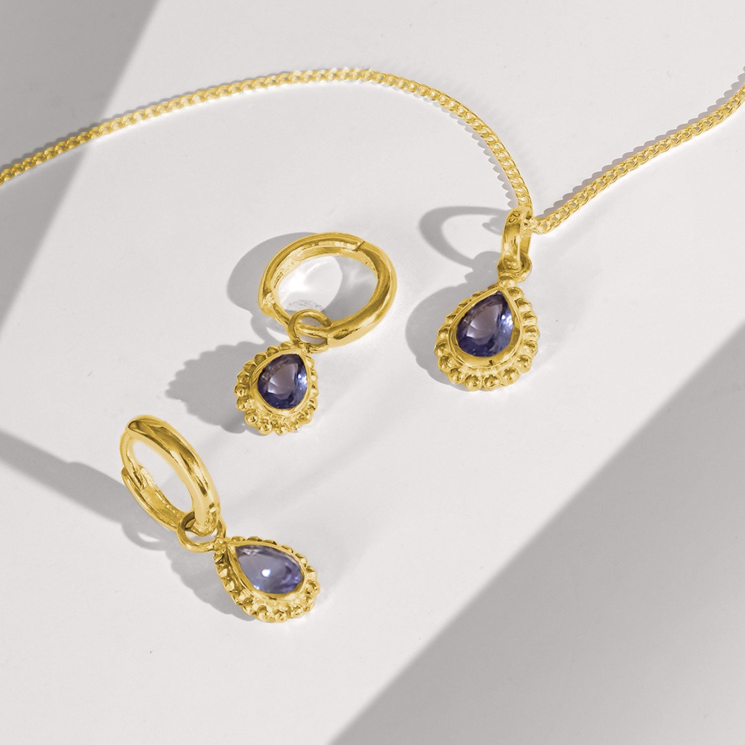 Tanzanite Gold Handmade Necklace and Earring Set, Gift Her Her, Handmade