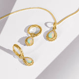 October Birthstone Opal Gold Necklace and Earrings Set For Her, Gift For Her, Handmade