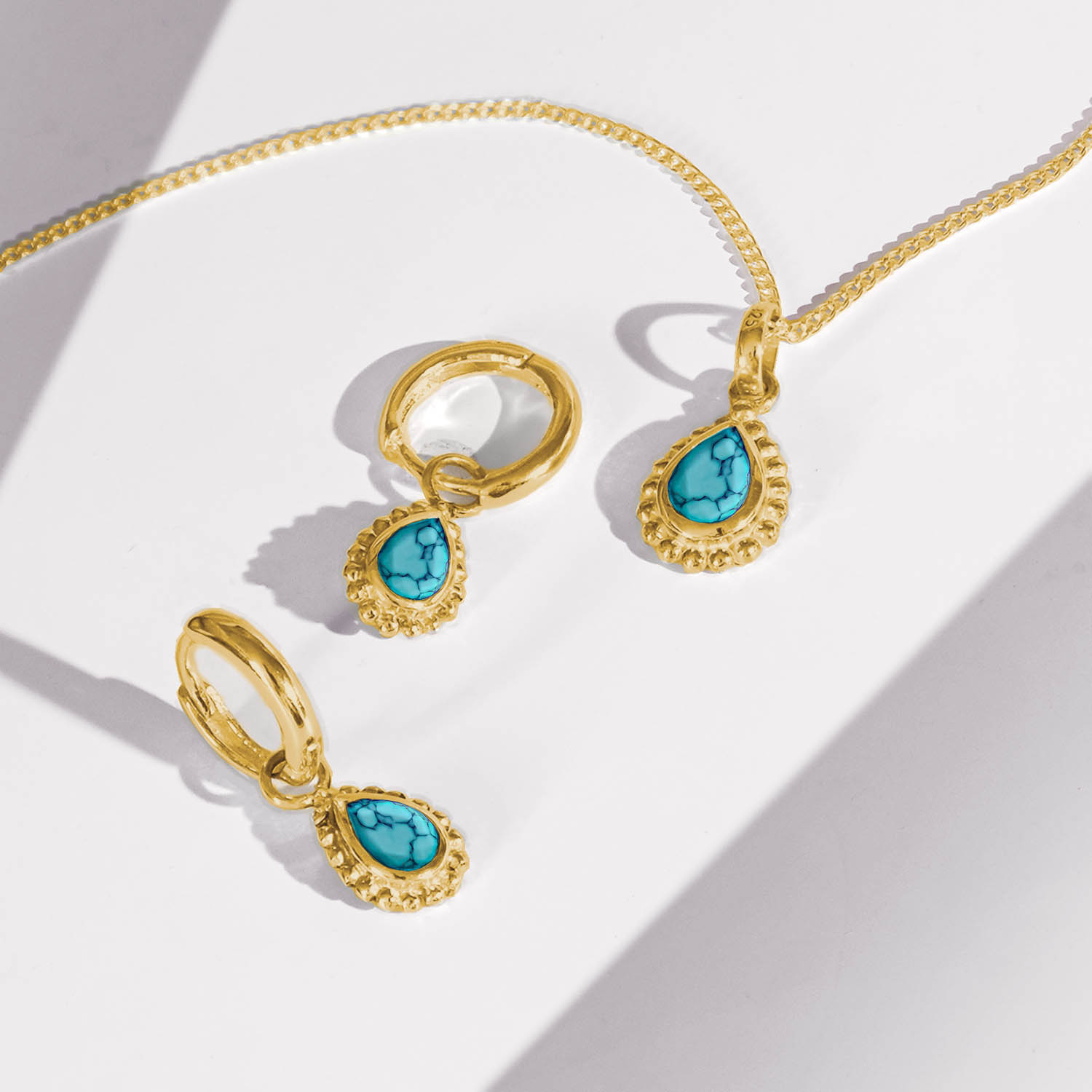 December Birthstone Turquoise Gold Necklace and Earring Set For Her