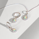 Opal Silver Necklace and Earring Set, Pear shaped gemstones, October Birthstone, Huggie Hoops, Handmade