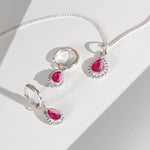 Ruby Pear Shaped Necklace and Huggie Hoop Set, Gift for Her, July Birthstone