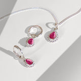 Ruby Pear Shaped Necklace and Huggie Hoop Set, Gift for Her, July Birthstone