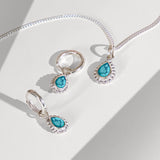 Turquoise Silver Pear Shaped Necklace and Huggie Hoop Set, Gift for Her, December Birthstone