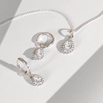 White Topaz Silver Pear Shaped Necklace and Huggie Hoop Set, Gift for Her, April Birthstone