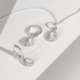 White Topaz Silver Pear Shaped Necklace and Huggie Hoop Set, Gift for Her, April Birthstone