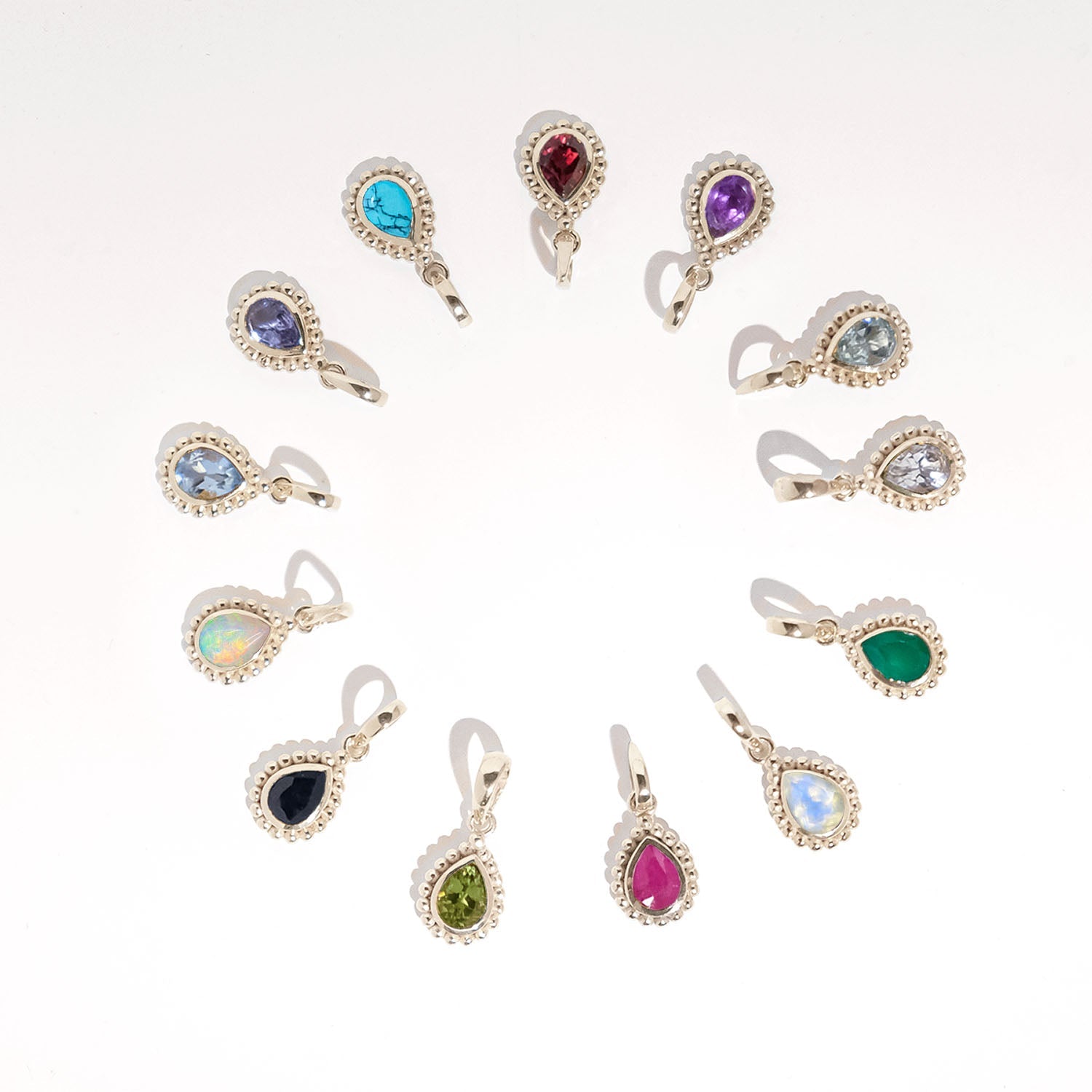 Silver Birthstone Tear Drop Pendants